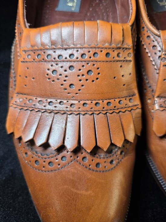 Brassboot Men\'s Brown Leather Slip On Kiltie Loafer Size 9D Made Italy
